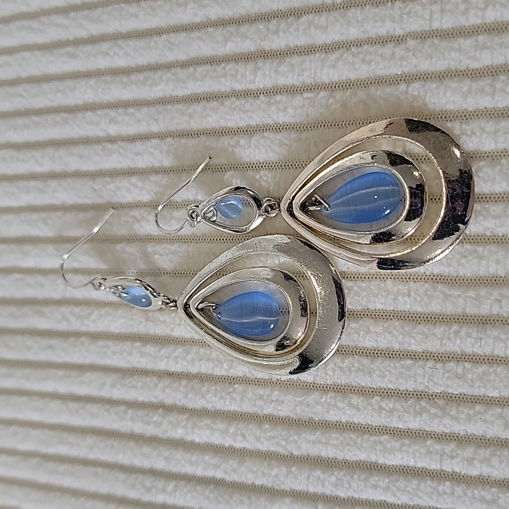 Blue Moonstone and Silver Earings